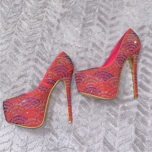 Luxury Pink Multi-Color Rhinestone Platform Stiletto Pumps Heels 7 Prom Wedding - Picture 8 of 11